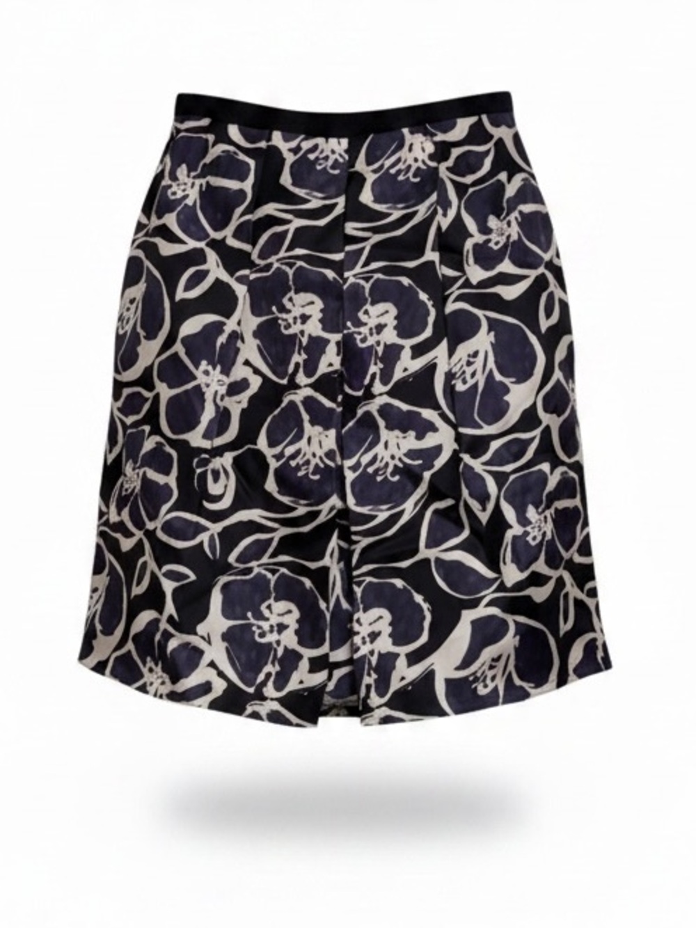 Carmen Marc Valvo Black and White Floral A-Line Skirt
